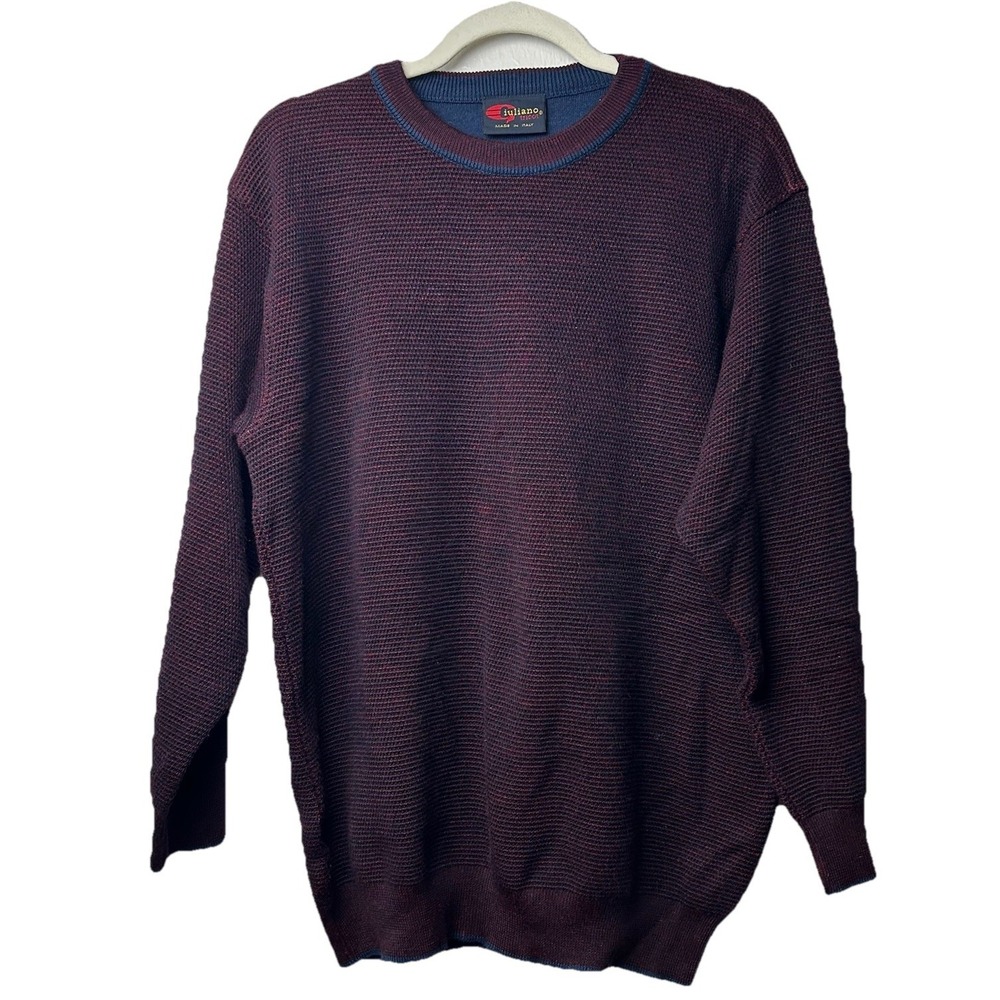Vintage Italian Made Wool Blend Men's Crewneck Sweater Fits‎ L Tricot Duo Tone